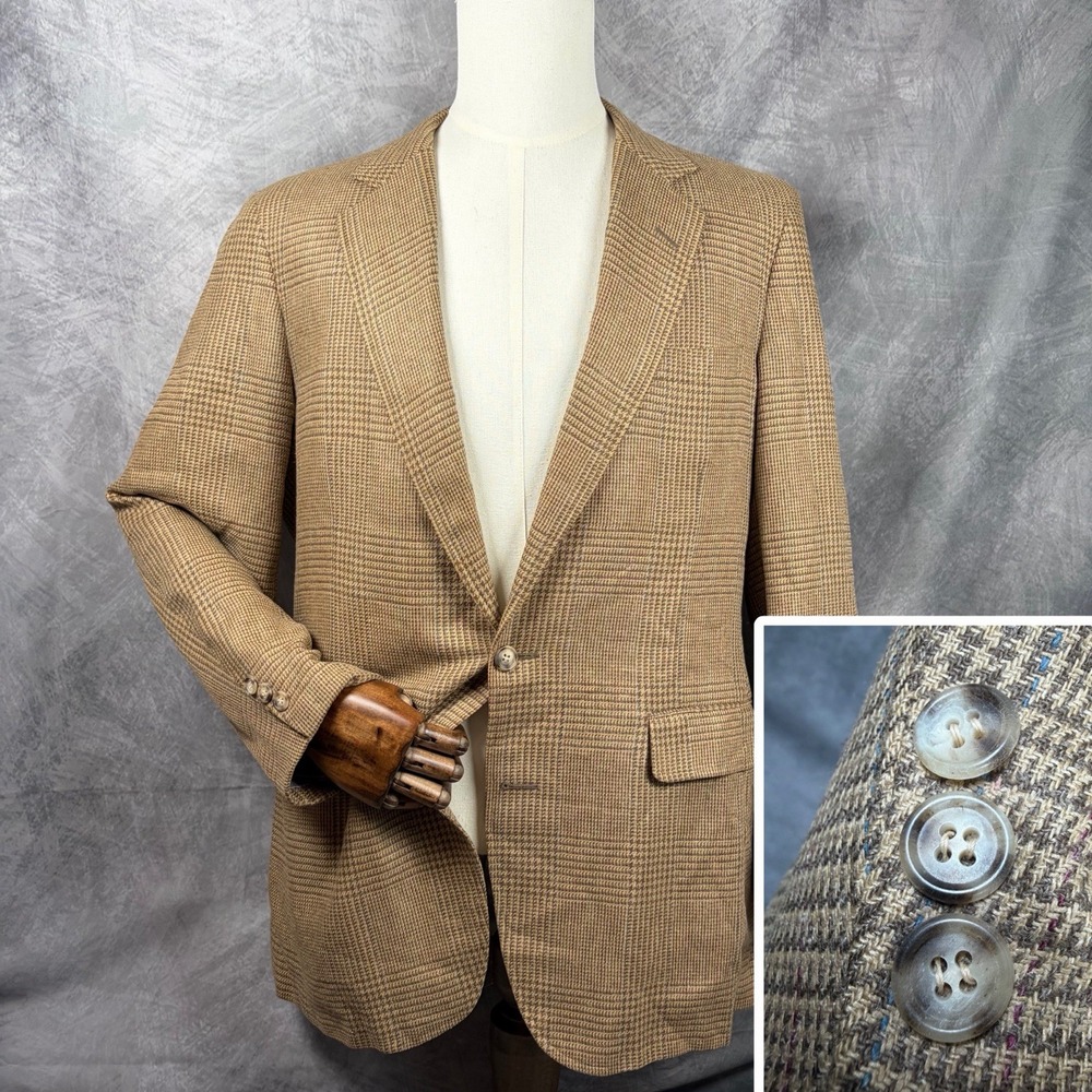 Paul Stuart Blazer Mens 42R Sport Coat Windowpane Houndstooth Wool Half Lined